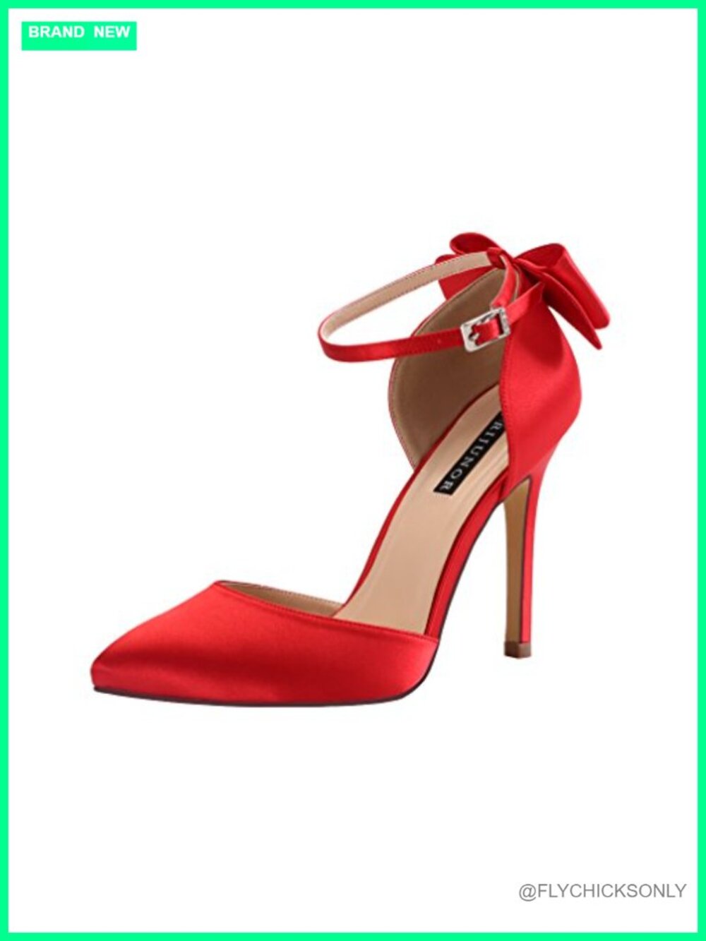 ERIJUNOR Women Satin Bow Ankle Strap Stiletto Pumps Wedding Heels